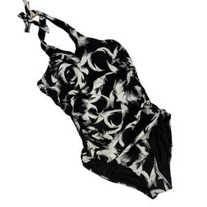 Spanx 12 Decadent Decollete Vortex print halter one piece swimsuit SW 2866